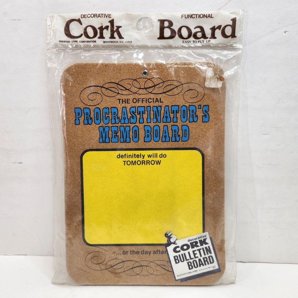 Vintage Manton Cork Procrastinators Memo Board Funny Retro Office Decor USA New